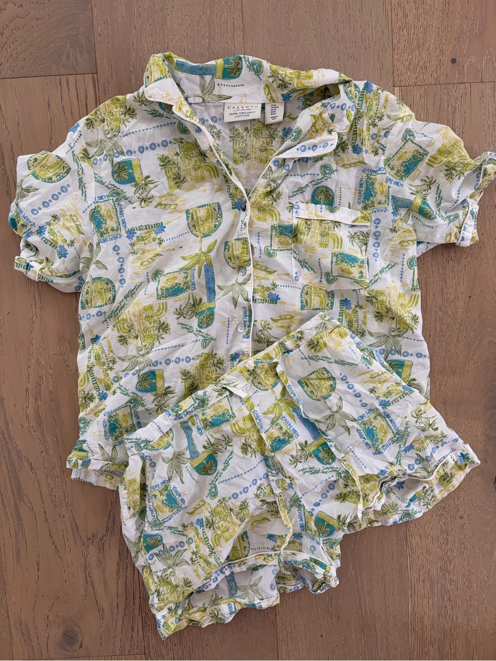Calypso St. Barth Organic Cotton Green Floral Short Pajama Set - Picture 2 of 5